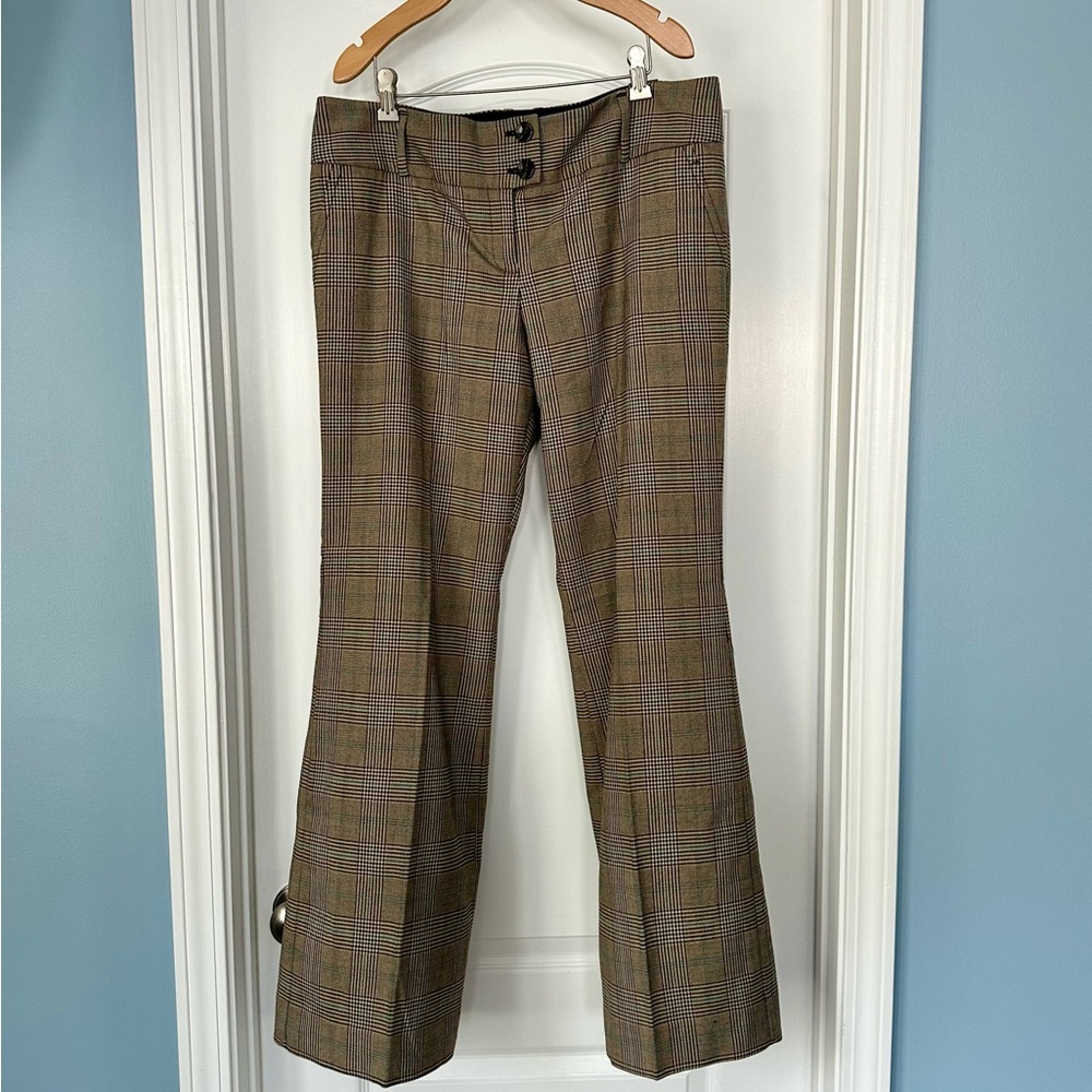 NWT The Limited Drew Fit Light Brown Plaid Flare Leg Dress Pants, Sz 14